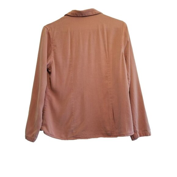 Tianello‎ Button Up Blouse Tencel Waist Shaping Pinkish Red Collar Long Sleeve S - Picture 2 of 12